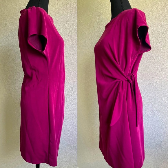 Unique Pink MIDI Dress With Side Tie Knot Short Sleeves - Picture 5 of 11